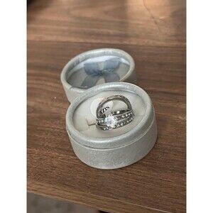 Beautiful Ring Set with 3 Rings Silver Color White Stone Engagement Wedding Band